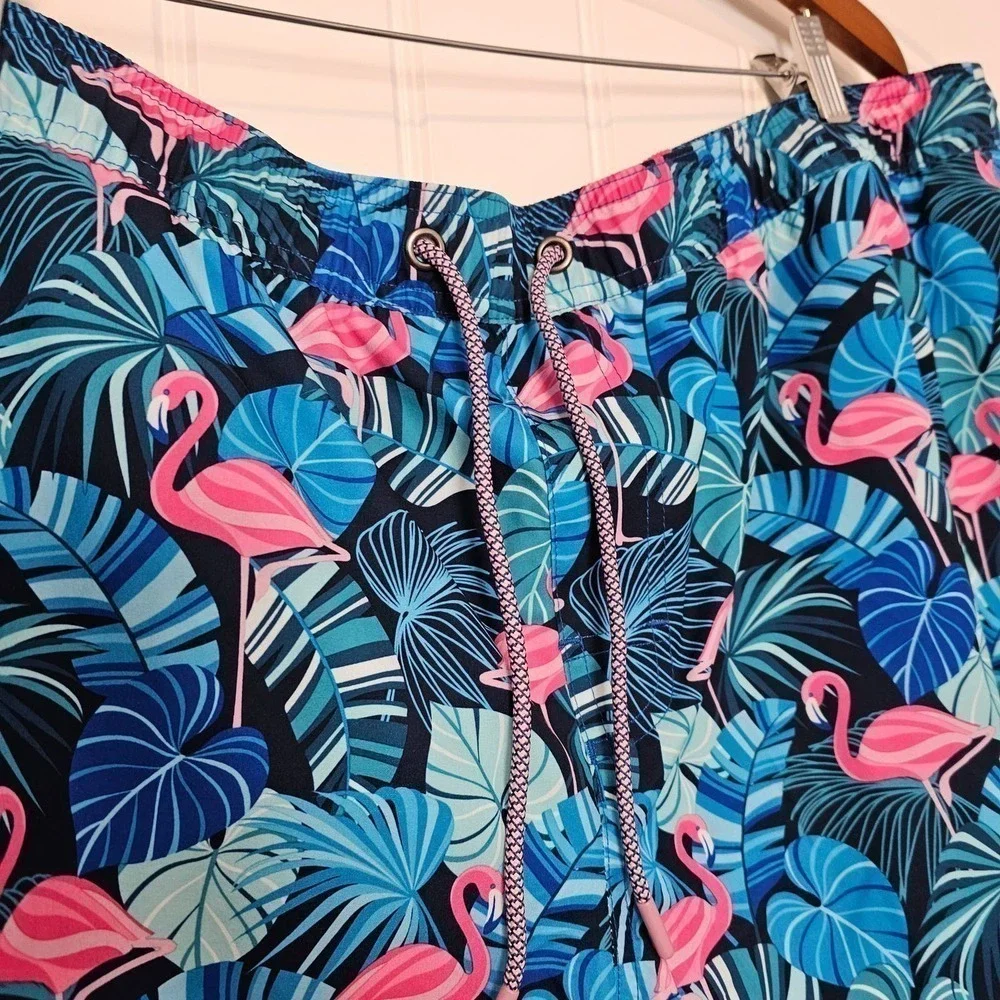 Member's Mark Men's Resort Swim Trunks XXL Blue Flamingo Swim Shorts UPF 50